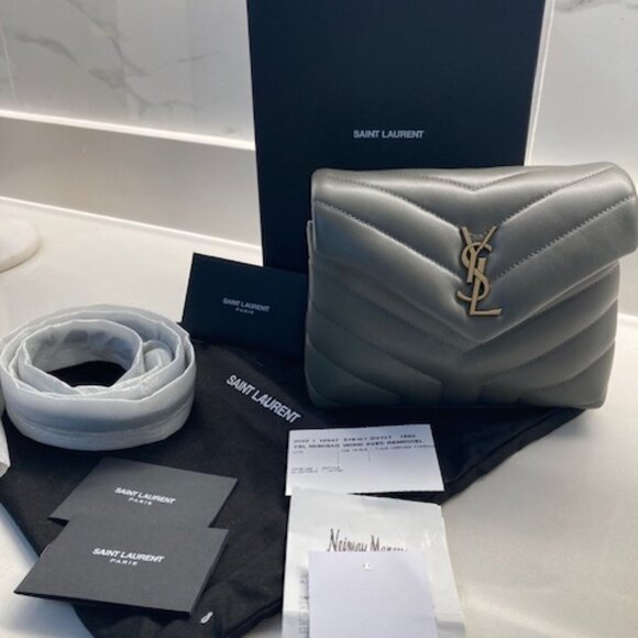 YSL Lou Lou Toy Flap Bag Matelasse calfskin, Color:1229 Grey Khaki  Brand New - Picture 8 of 10